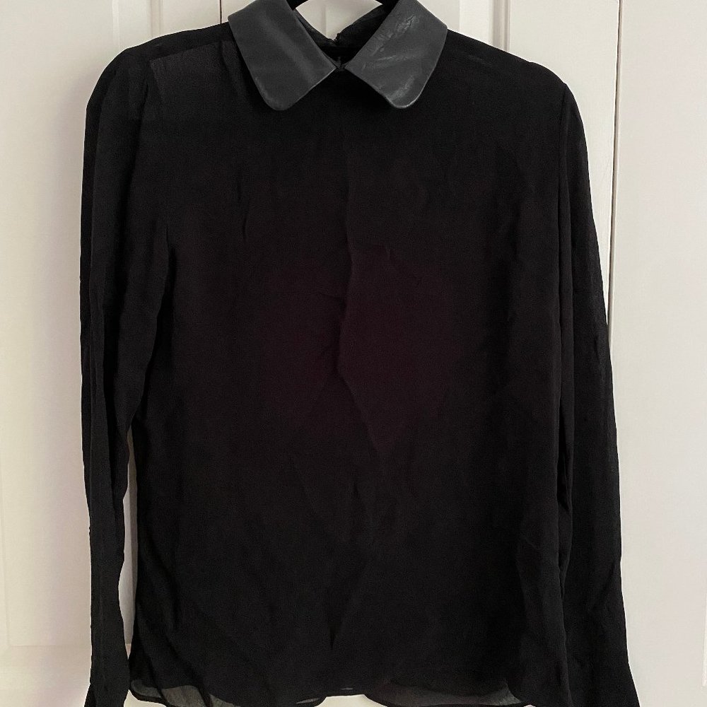Reformation Sheer Blouse with Leather Collar